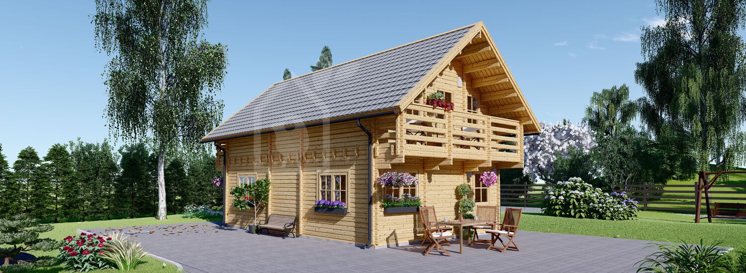 Chalet en bois LANGON (66 mm), 95 m² visualization 1