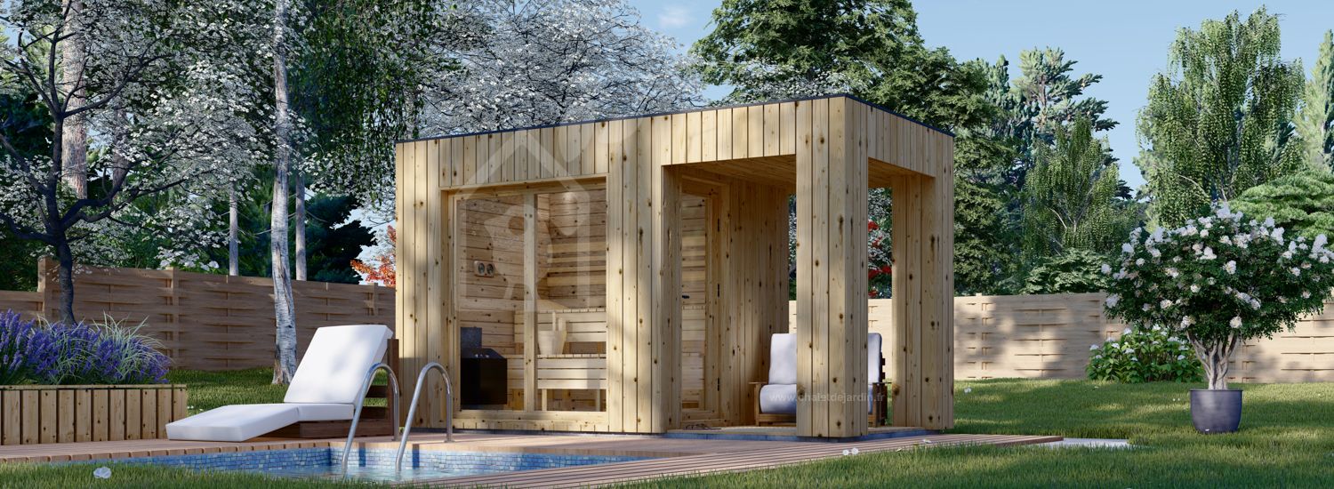 Sauna d'extérieur DELLA (34 mm + bardage), 2,6 x 2,1 m, 3,8 m², terrasse de 3 m² visualization 1