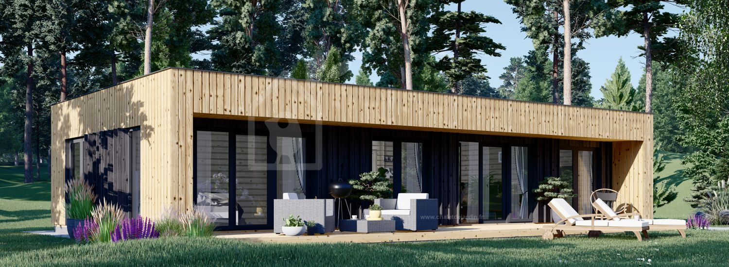 Petite maison en bois KAYA 3 (Isolé RE2020, 44 mm + bardage), 70 m² visualization 1