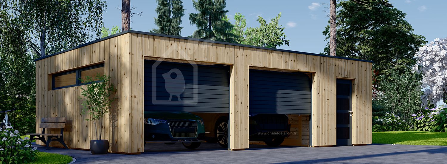 Garage en bois double avec abri SILVIA DUO F PLUS (34 mm + bardage), 8x6 m, 48 m² visualization 1