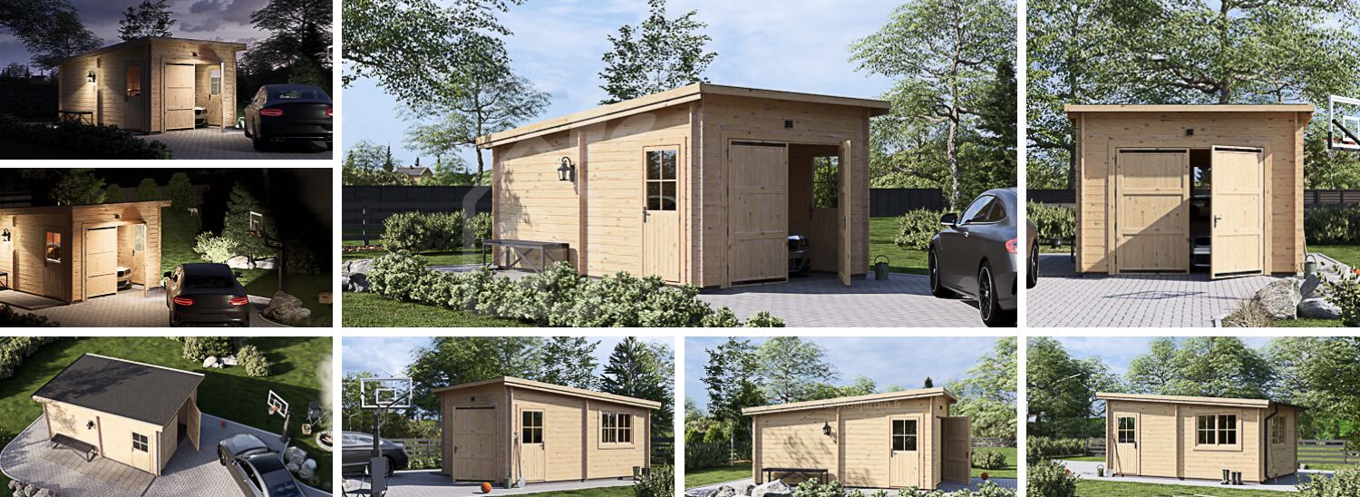 Garage en bois à toit plat MODERN S (44 mm), 3.6x5.4 m, 19.9 m² visualization 1