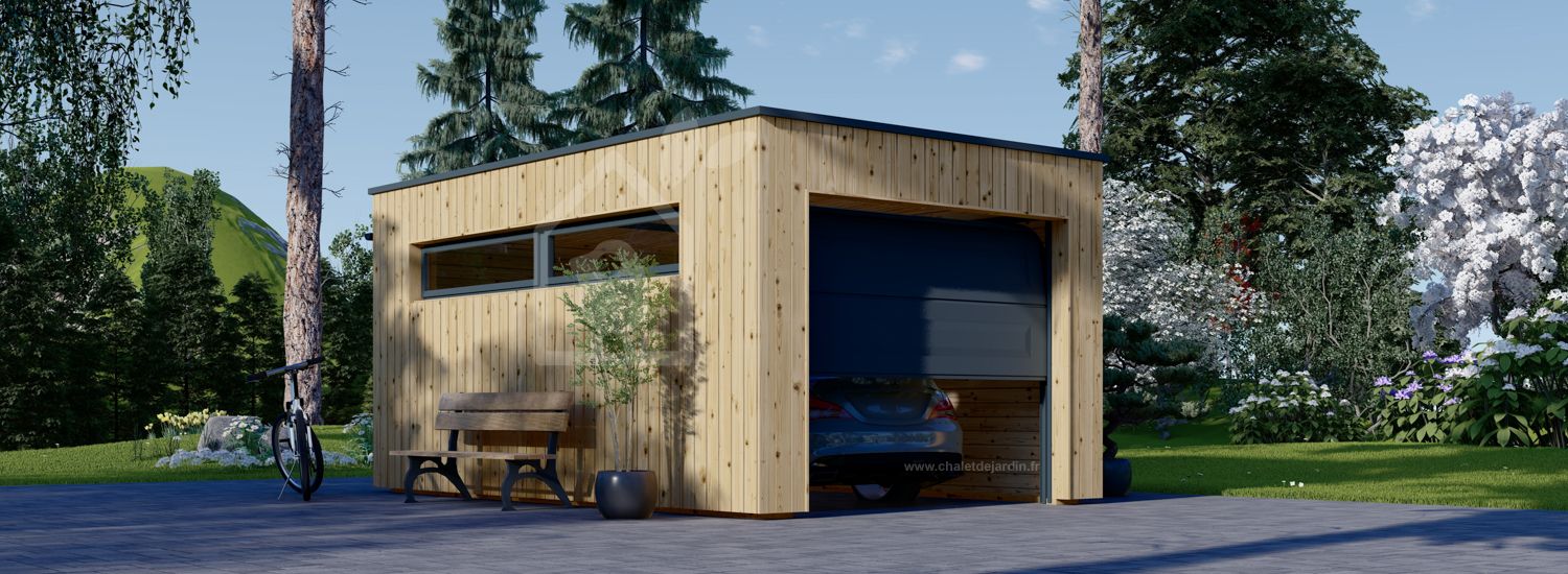 Garage bois toit plat SILVIA F (34 mm + bardage), 3.2x5.2 m, 16.6 m² visualization 1