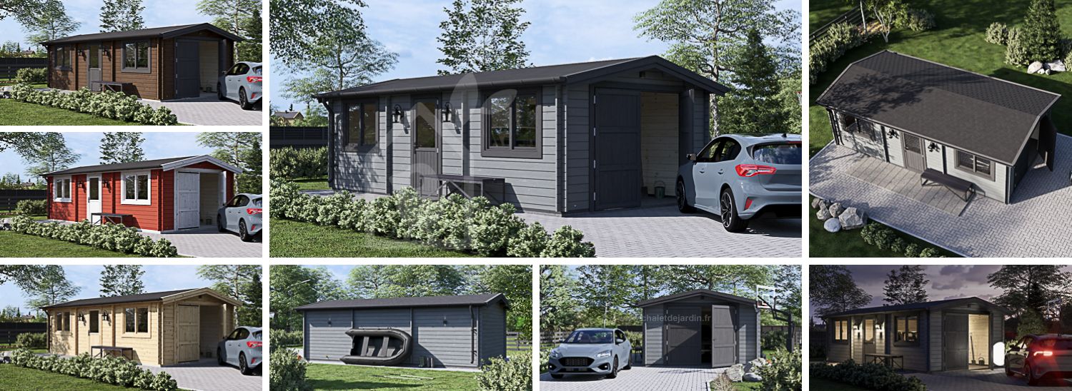 Garage en bois CLASSIC (44 mm), 4x7.5 m, 30 m² visualization 1
