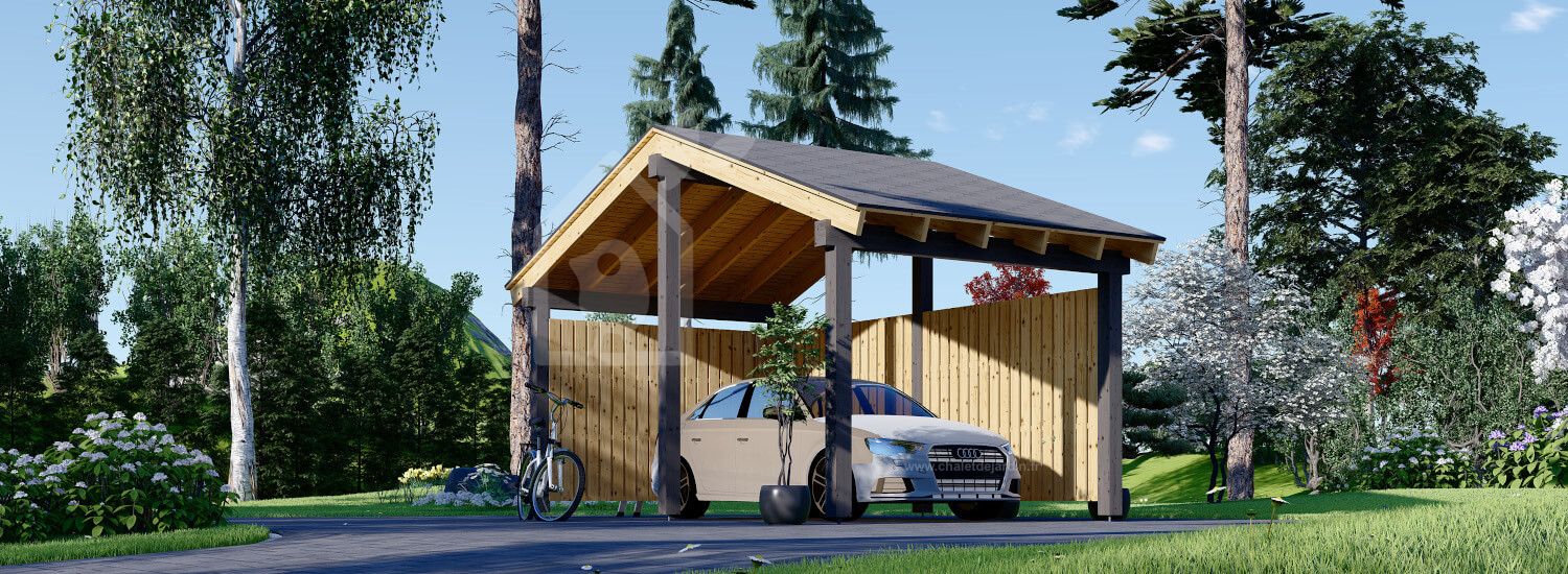 Carport en bois LUNA, 3.2x6 m, avec mur en forme de L visualization 1