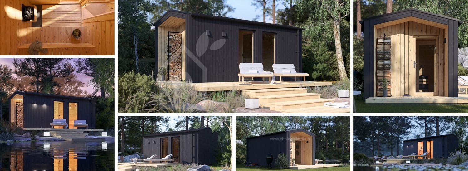 Sauna d'extérieur SERENE (34 mm + bardage), 5.3x2.5 m, 5 m² visualization 1