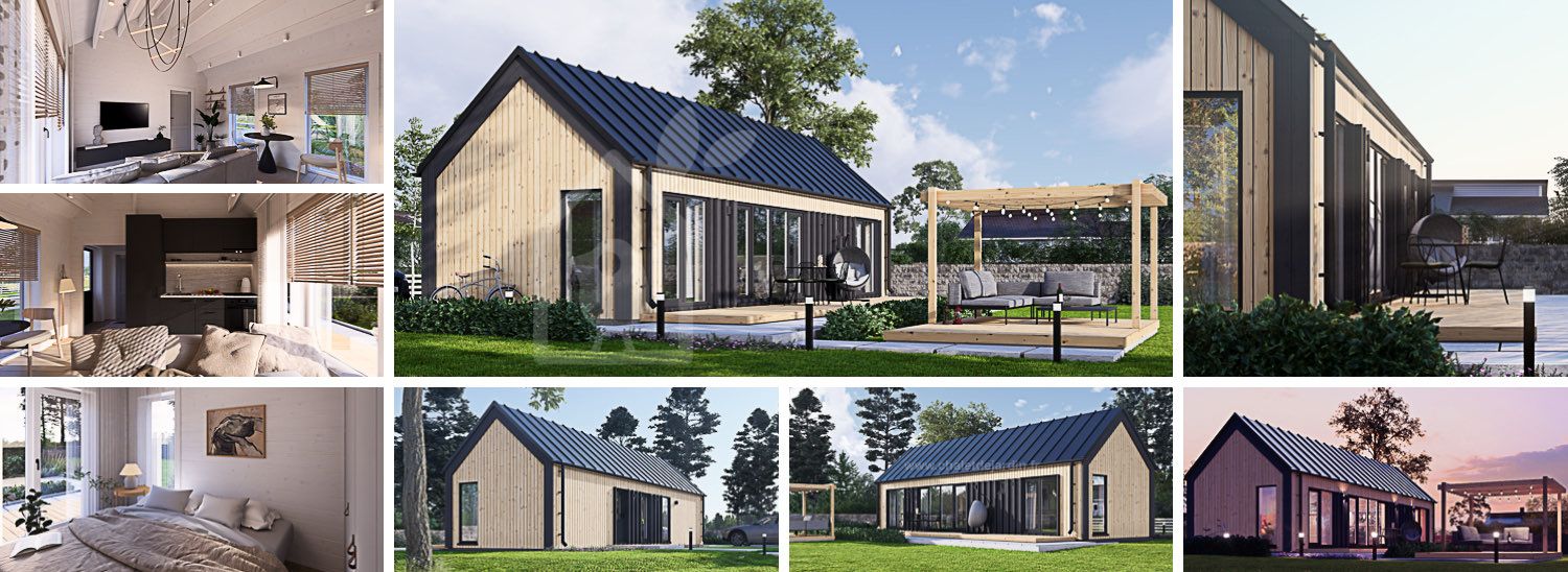 Chalet en bois habitable ADALINE RV (Isolé RE2020, 44 mm + bardage), 42 m² visualization 1