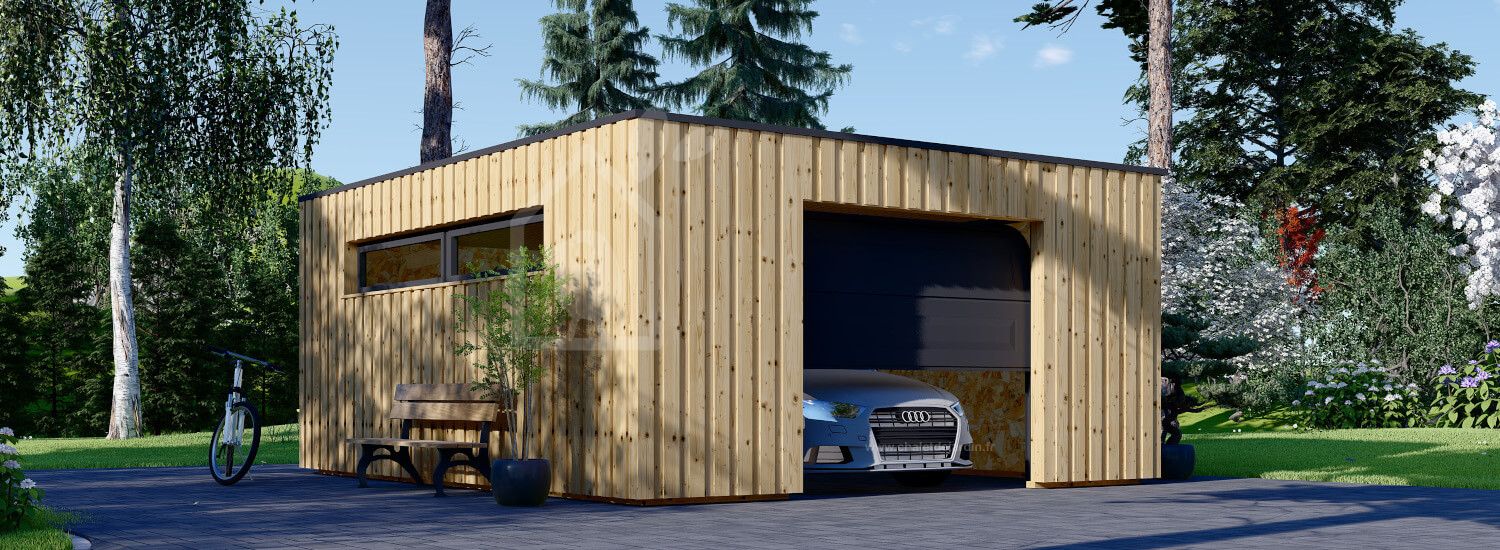 Garage bois toit plat STELA F (ossature en bois), 5x6 m, 30 m² visualization 1