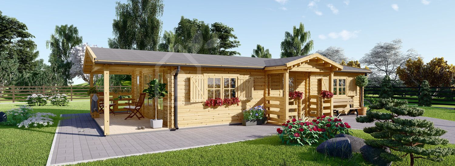 Chalet en bois habitable DONNA (44+44 mm, RT2012), 63 m² + 11.5 m² terrasse visualization 1