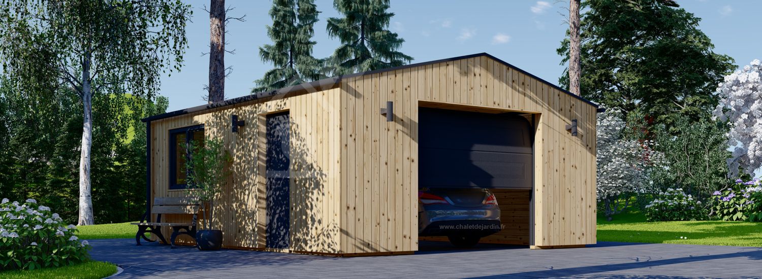 Garage en bois SILVIA (34 mm + bardage), 5x6 m, 30 m² visualization 1