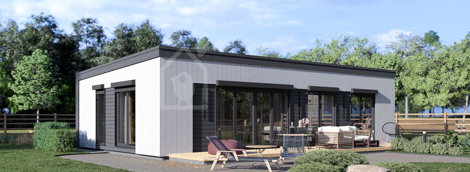 Maison préfabriquée en bois CARLA PV (Isolé RE2020, 44 mm + bardage), 60 m² visualization 1