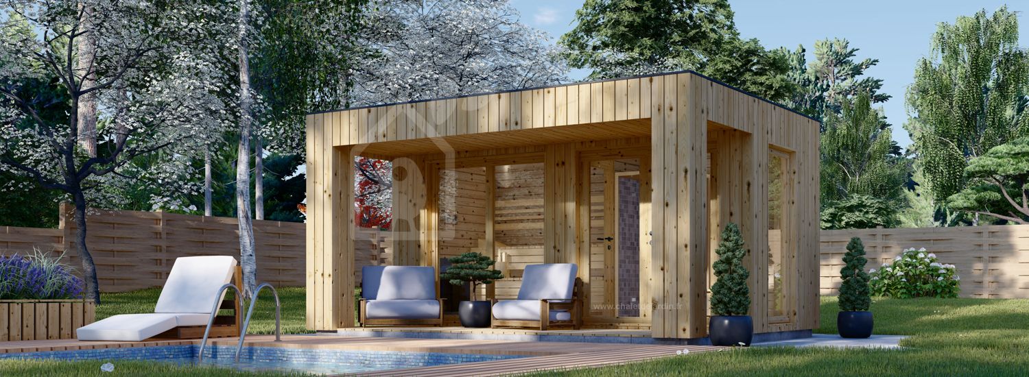 Sauna d'extérieur avec vestiaire DELLA (34 mm + bardage), 4,6 x 2,1 m, 7,2 m², terrasse de 6,7 m² visualization 1