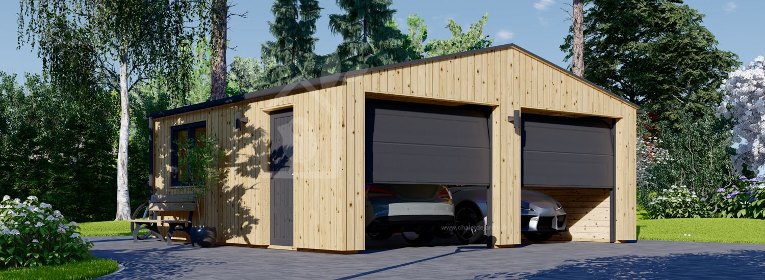 Garage en bois double SILVIA DUO (34 mm + bardage), 6x6 m, 36 m² visualization 1