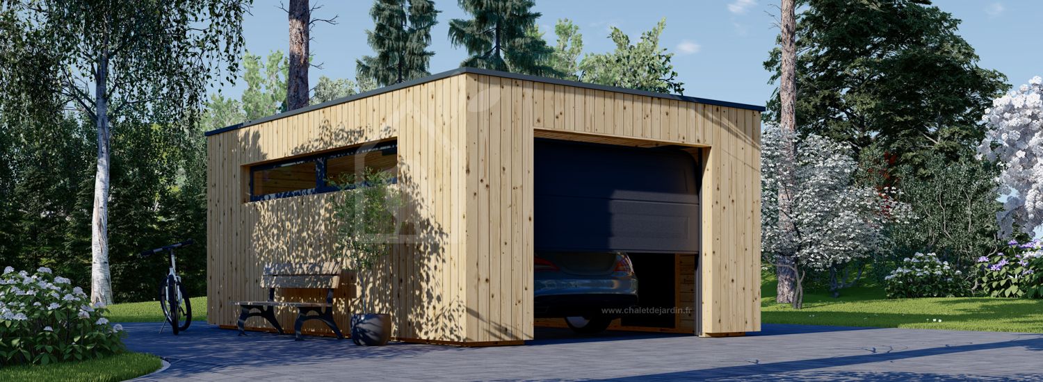 Garage bois toit plat SILVIA F (34 mm + bardage), 4x6 m, 24 m² visualization 1