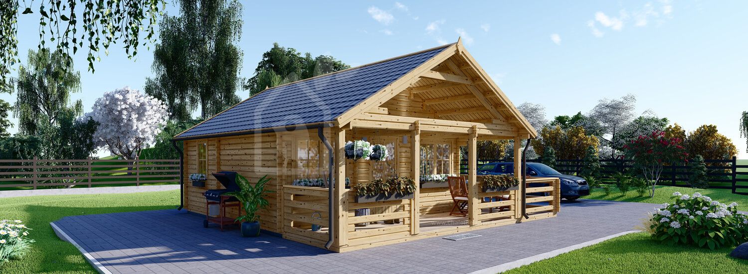 Chalet en bois habitable avec terrasse ANGERS (Isolé RE2020, 44+44 mm), 36 m² + 19 m² visualization 1