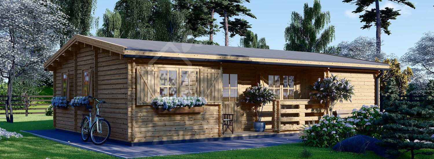 Chalet en bois habitable UZES (Isolé RE2020, 44+44 mm), 70 m² visualization 1