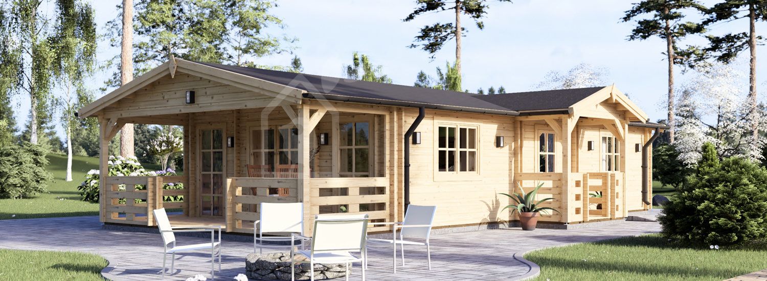 Chalet en bois avec terrasse DONNA S (44+44 mm), 63 m² + 11.5 m² visualization 1