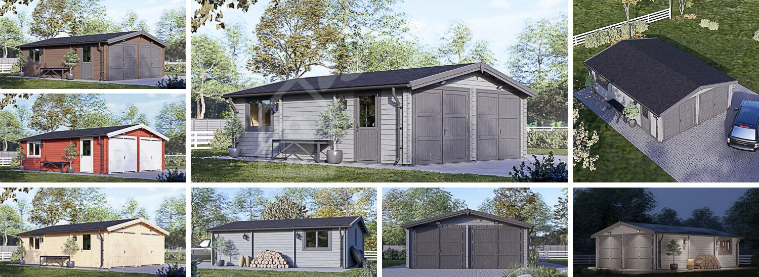 Garage en bois double CLASSIC DUO (44 mm), 6x8 m, 48 m² visualization 1