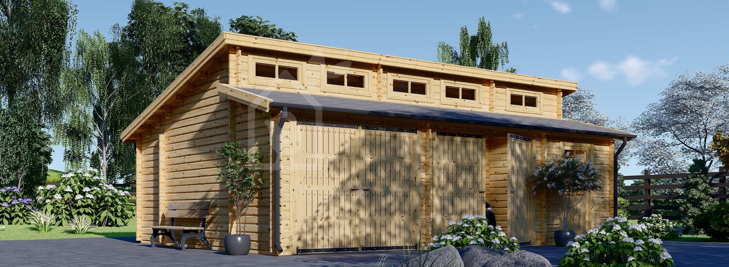 Garage en bois double TWIN DUO (44 mm), 8x6 m, 48 m² visualization 1