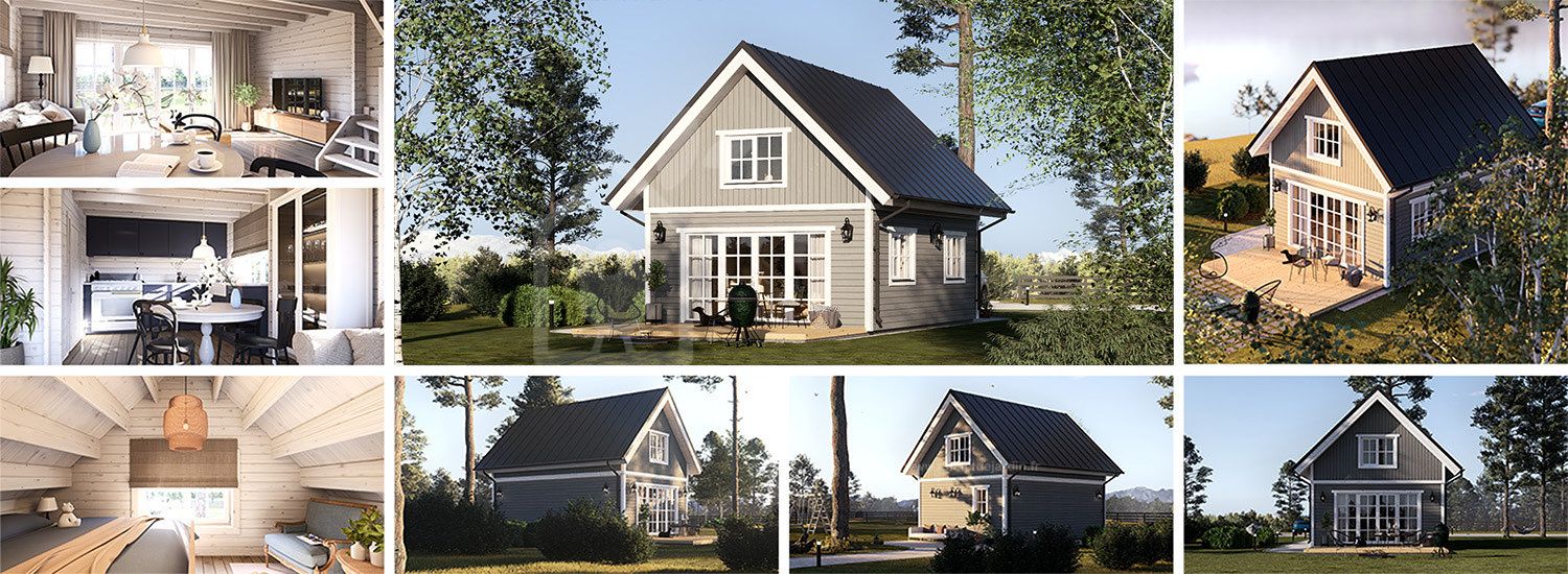 Chalet en bois habitable KARINA RV (Isolé RE2020, 44 mm + bardage), 46 m² visualization 1