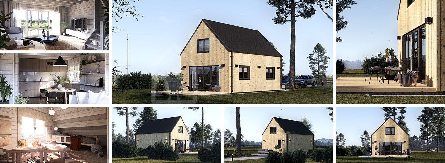 Chalet en bois en kit ALINA (34 mm + bardage), 46 m² visualization 1