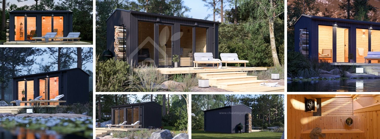 Sauna d'extérieur SERENE (34 mm + bardage), 4.5x2.5 m, 5 m² visualization 1