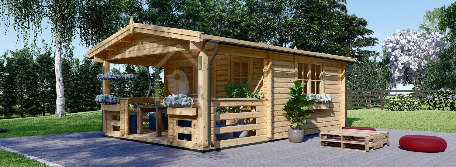 Abri de jardin en bois SHANON (34 mm), 4x5.75 m, 16 m² + 7 m² terrasse visualization 1