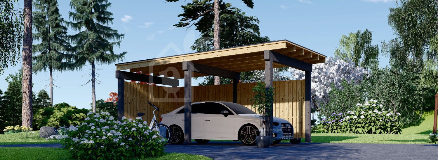 Carport en bois LUNA F, 3.2x6 m, avec mur en forme de L visualization 1