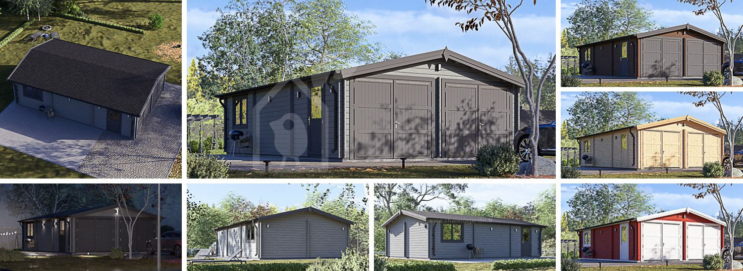 Garage en bois double CLASSIC DUO (44 mm), 6x9 m, 54 m² visualization 1