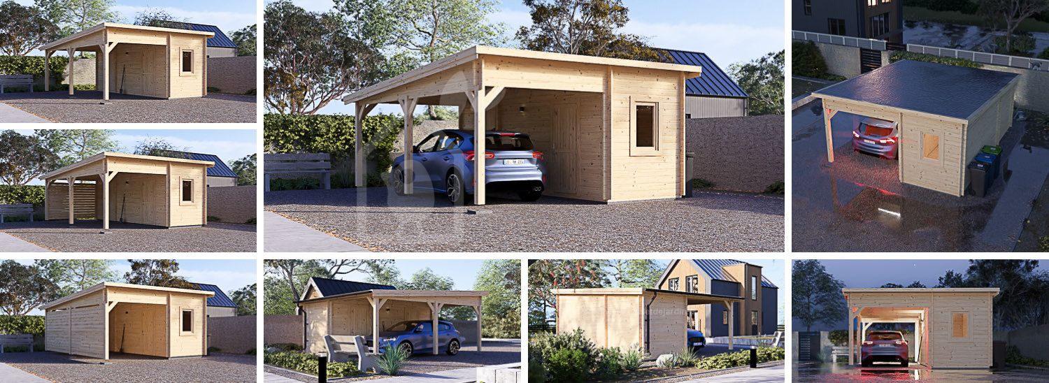 Carport en bois avec abri MODERN, 5.95x5 m visualization 1