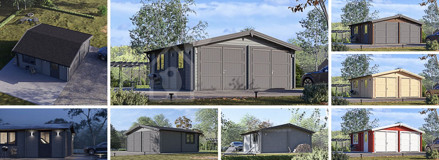 Garage en bois double CLASSIC DUO (44 mm), 6x6 m, 36 m² visualization 1