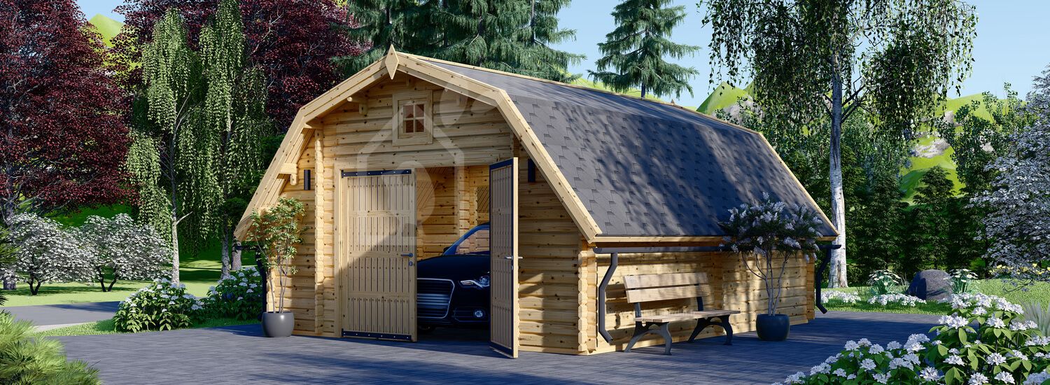 Garage en bois BARN (44 mm), 5x6 m, 30 m² visualization 1