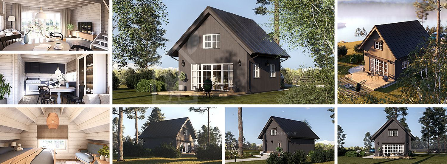 Maison préfabriquée en bois KARINA PV (Isolé RE2020, 44 mm + bardage), 46 m² visualization 1