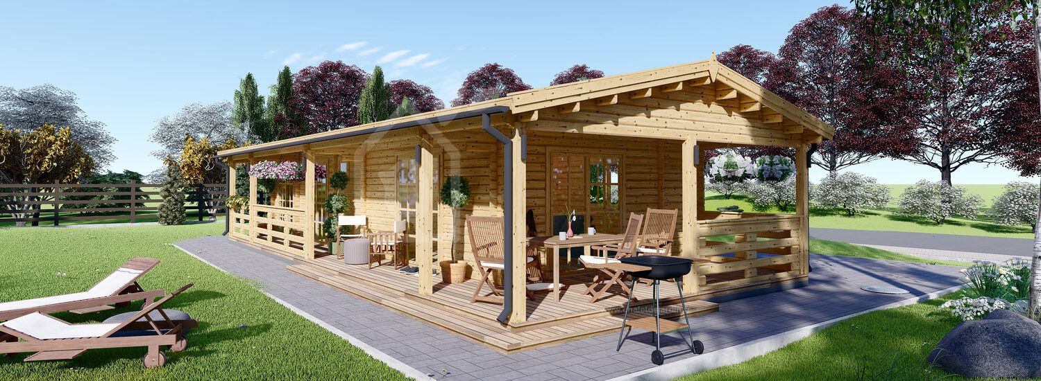 Chalet en bois habitable avec terrasse TOSCANA (Isolé RE2020, 44+44 mm), 53 m² + 29 m² visualization 1