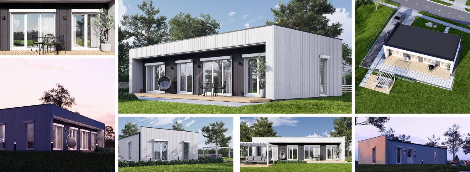 Maison préfabriquée en bois KAYA 3 PV S (44 mm + bardage), 70 m² visualization 1