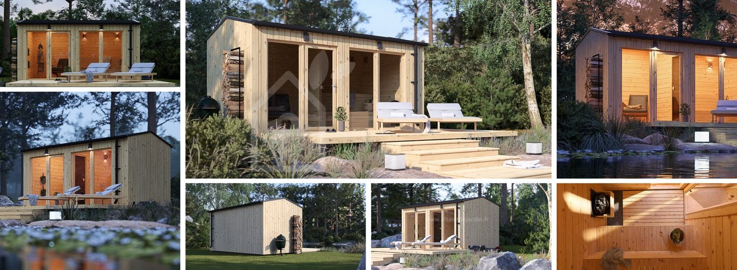 Sauna d'extérieur SERENE (34 mm + bardage), 4.5x2.5 m, 5 m² visualization 1