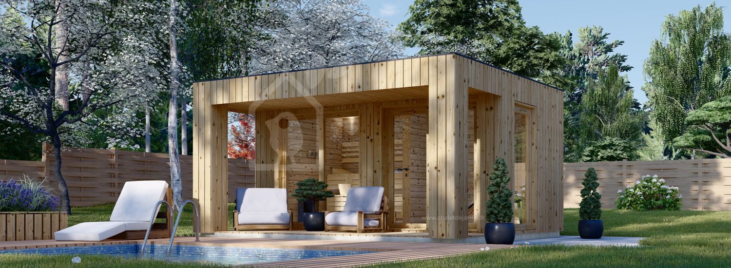 Sauna d'extérieur avec vestiaire DELLA (34 mm + bardage), 4,6 x 2,6 m, 9,3 m², terrasse de 6,7 m² visualization 1
