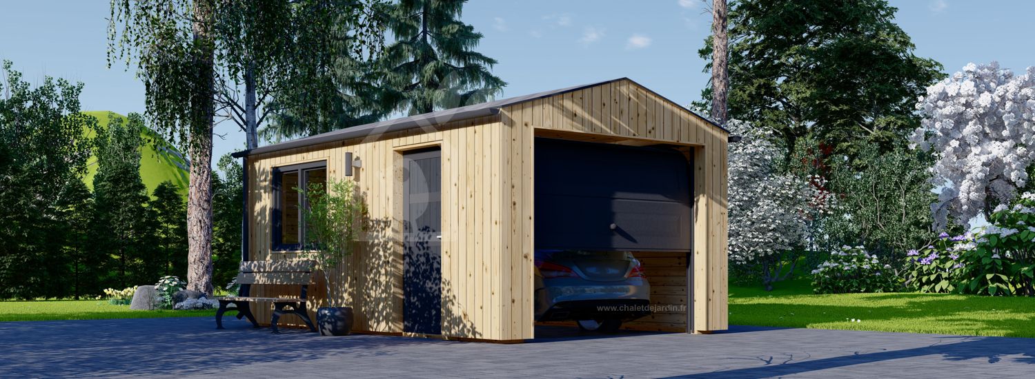 Garage en bois SILVIA (34 mm + bardage), 3.2x5.2 m, 16.6 m² visualization 1