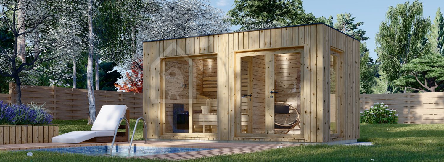 Sauna d'extérieur avec vestiaire DELLA (34 mm + bardage), 4,6 x 2,6 m, 9,3 m² visualization 1