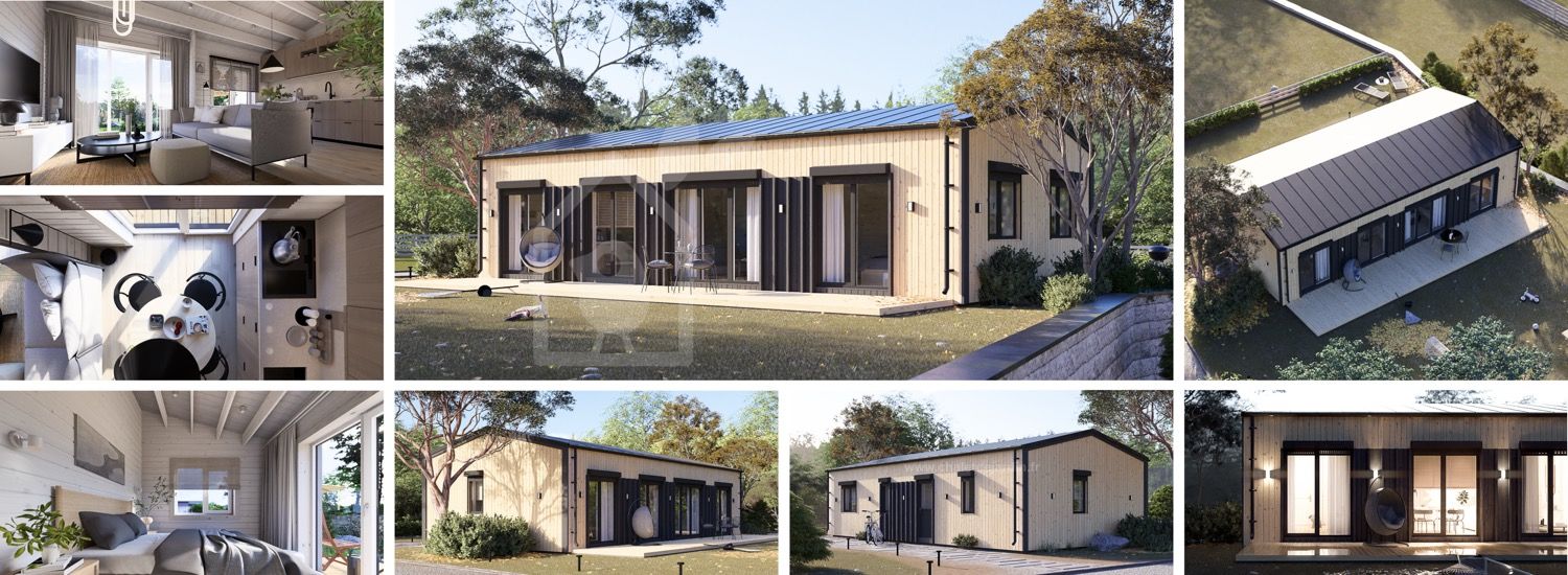 Maison en bois NICOLE RV (Isolé RE2020, 44 mm + bardage), 68 m² visualization 1