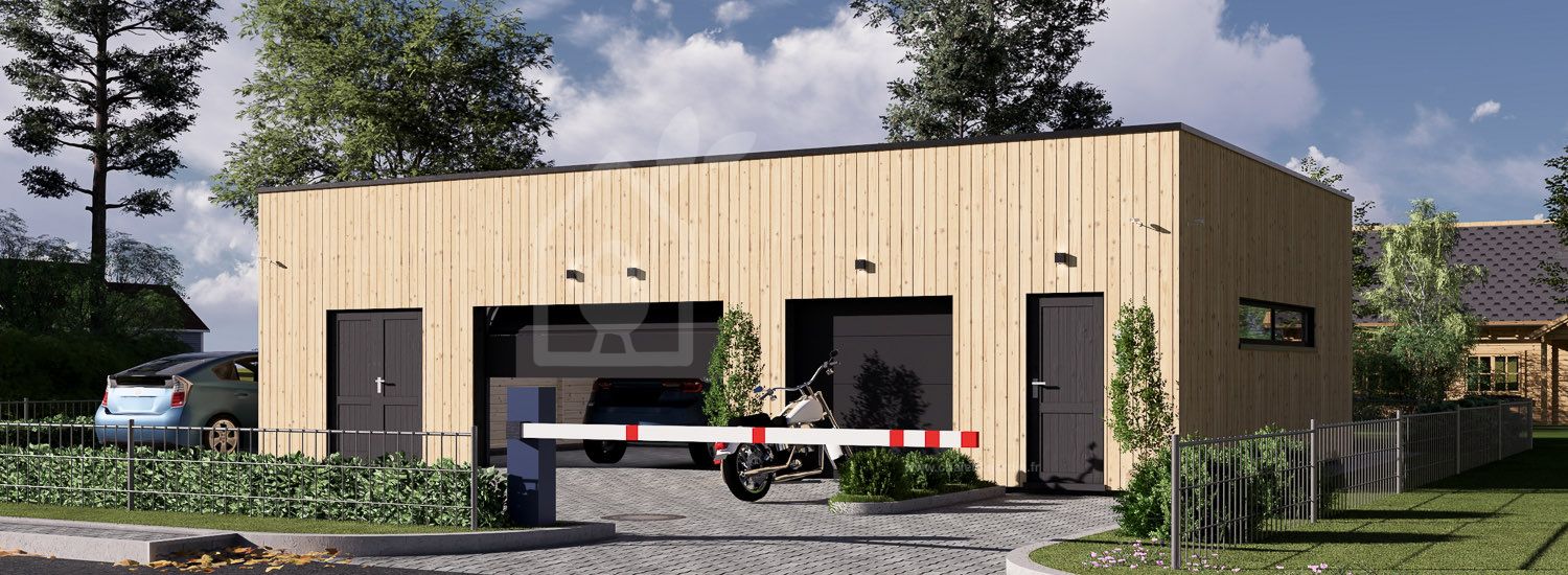 Garage bois double avec abri SILVIA S (34 mm + bardage), 12x8 m, 88 m² visualization 1