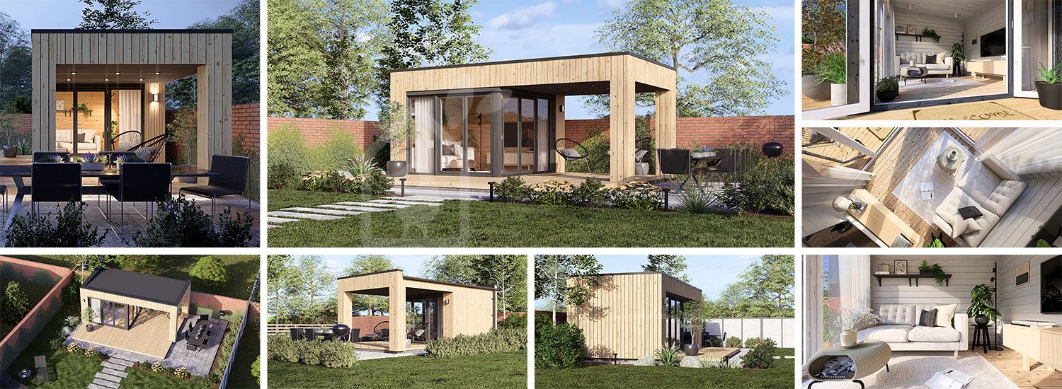 Abri de jardin en bois INES avec terrasse (Isolé RE2020, 44 mm + bardage), 6x3 m, 18 m² visualization 1
