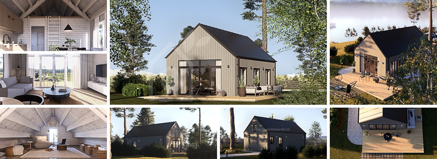 Chalet en bois habitable MILANA RV (Isolé RE2020, 44 mm + bardage), 41 m² visualization 1