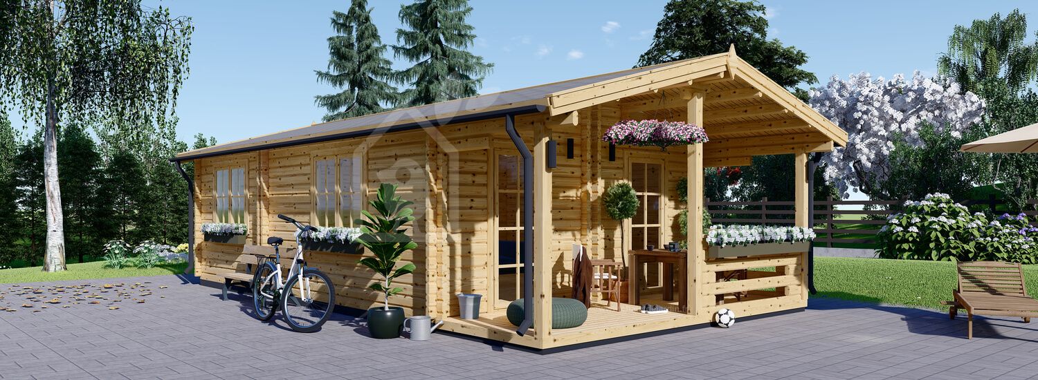 Chalet en bois habitable avec terrasse ARGO (Isolé RE2020, 44+44 mm), 5x9 m, 35 m² + 8m² visualization 1