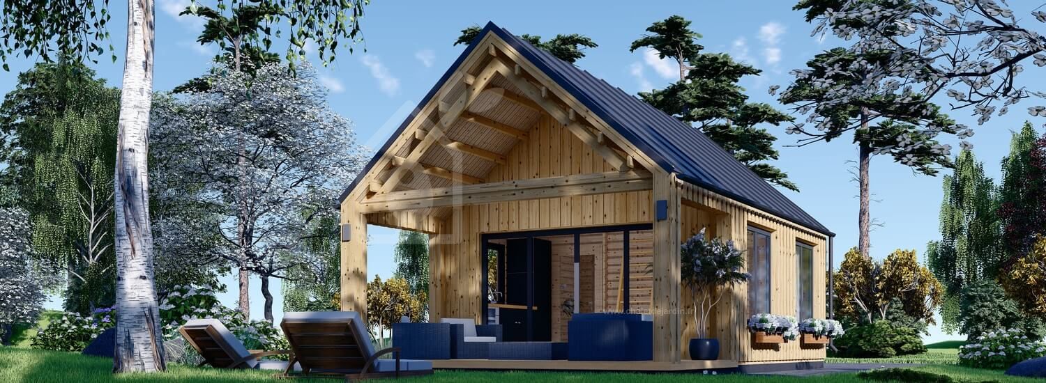 Chalet en bois habitable AGATA (Isolé RT2012, 44 mm + bardage), 39 m² visualization 1