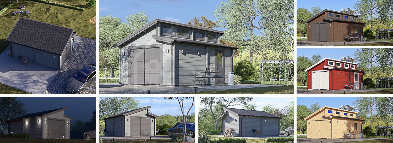 Garage en bois TWIN (44 mm), 4x6 m, 24 m² visualization 1