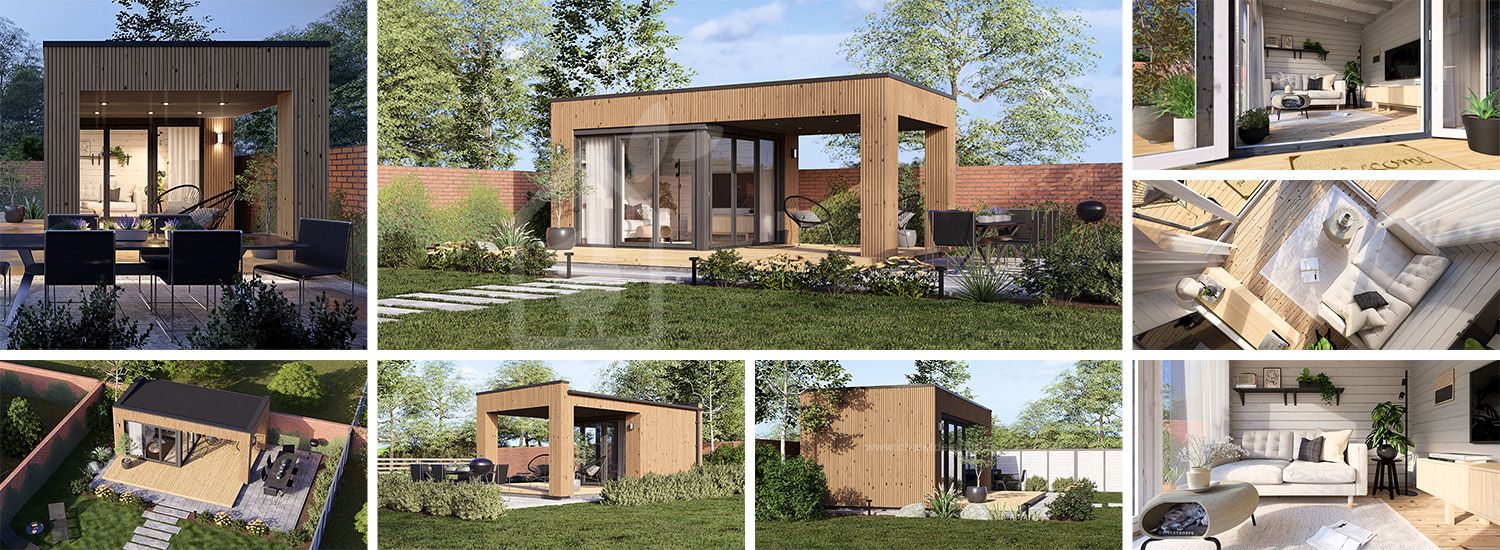 Abri de jardin en bois INES avec terrasse (Isolé, 34 mm + bardage), 6x3 m, 18 m² visualization 1