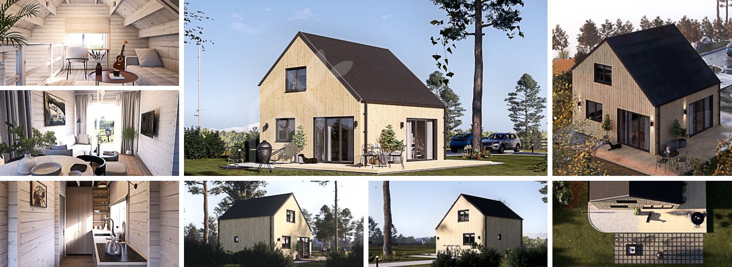 Chalet en bois en kit SELIA (Isolé, 34 mm + bardage), 44 m² visualization 1