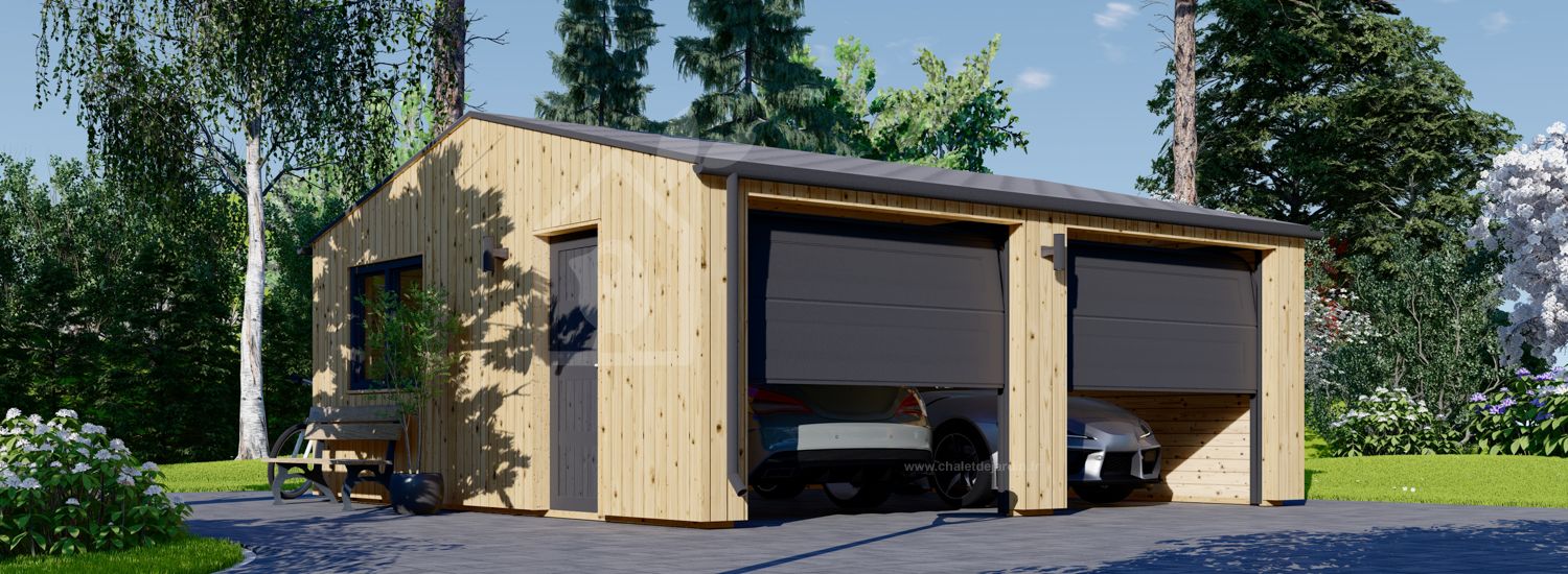 Garage en bois double SILVIA DUO ALT (34 mm + bardage), 6x6 m, 36 m² visualization 1