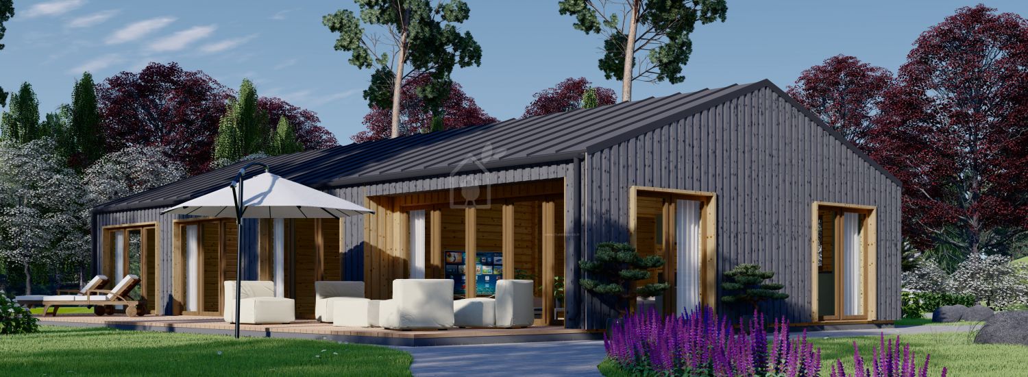 Maison en bois habitable ELIZA (Isolé RE2020, 44 mm + bardage), 130 m² visualization 1