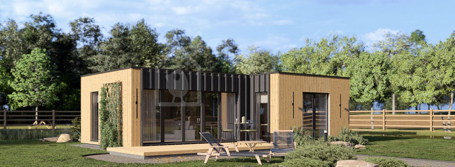 Chalet en bois habitable LUCIA 1 RV (Isolé RE2020, 44 mm + bardage), 57 m² visualization 1